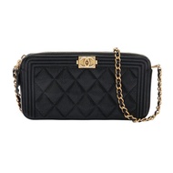 CHANEL 香奈兒 Boy Double Zip WOC 鍊帶包 肩背包 黑色 荔枝紋牛皮 A84069