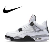 Original authentic Nike Air Jordan 4 OG AJ4 White Cement men's basketball shoes athletic designer sneakers shoes 2019 new Kasut Sukan Lari Wanita