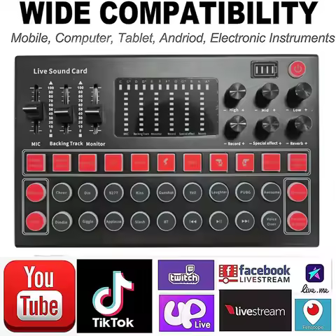 M9 Sound Card Audio Interface BLUETOOTH USB Live Broadcast Mic Sound Card for PC, Mobile, Record，Stu