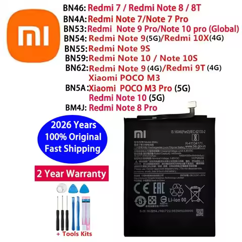 Original BM4J BN46 BN5A BN53 BN54 BN55 BN59 BN62 Battery For Xiaomi Redmi Note 7 9T 10X POCO M3 8 8T