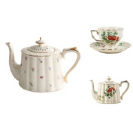 F7French Retro Teapot Coffee Cup Set Gold Edge Cup Saucer Flower Big Teacup English Afternoon Tea Cu