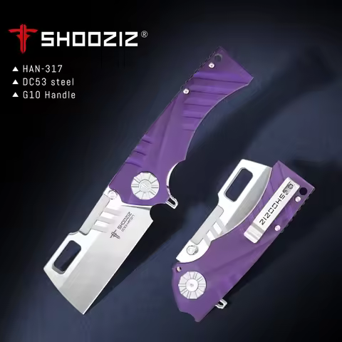 New SHOOZIZ HAN317 DC53 Steel Blade Outdoor Folding Knife Green Black flax Handle EDC Camping Huntin