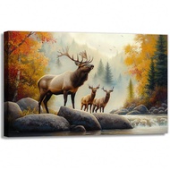 1PCS With Frame Moose Canvas Wall Art, Countryside Woodland Animal Deer, Moose Wildlife Print Painti