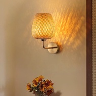 Onefire_Light Bamboo Wall Sconce Natural Rattan Woven Wall Lamp - Warm Light Wall Lighting for Bedro