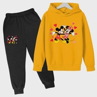 2023 Kawaii Disney Mickey Spring Autumn Winter Print Men's and Women's Sports Sweater Hoodie Set Anime Men's and Women's Sets