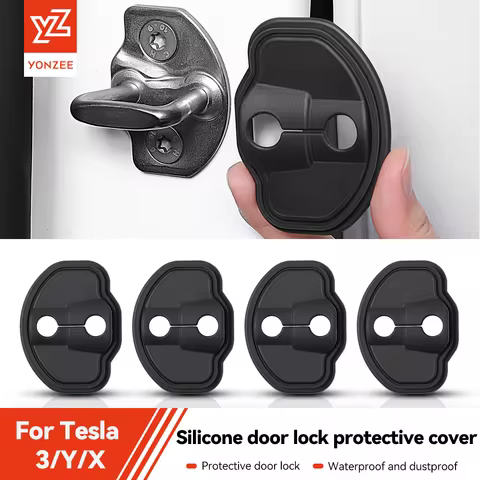 YZ 4Pcs Car Silicone Door Lock Cover Protective Stickers Car Door Lock Damper For Tesla Model 3 Y YL