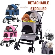 [SG SELLER] Pet Stroller Foldable Detachable Stroller 4 Universal Wheel Cat Dog Stroller Lightweight Pet Travel Carrier