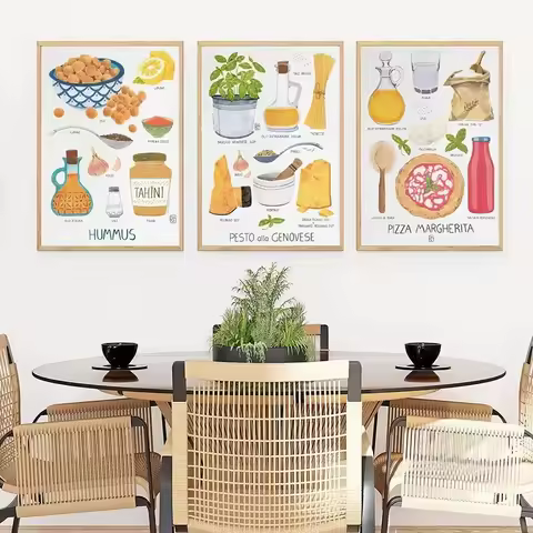 Kitchen Egg Food Hummus Pasta Alphabet Tomato Pizza Poster Print Canvas Painting Wall Art Pictures R
