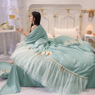 Luxury Princess Style Washed Ice Silk 3/4IN1 Bedsheet Set Quilt Cover Bedsheet Pillow Case Single Queen King Bed -01