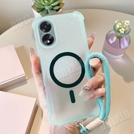 Silicone Casing for OPPO A18 A17 A16 A15 A15s Matte Phone Case Butterfly Pearl Lanyard aesthetic Wir