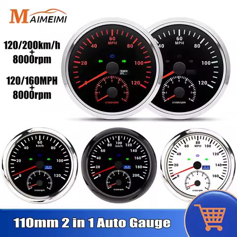 AD 110mm 2 in 1 Car Gauge GPS Speedometer 120/200kmh 120/160mph Tachometer 0-8000rpm With Turn Signa