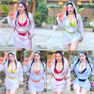 Z186 Bikini Hood Set For Chubby Women Hoodie + Nylon Skirt Bra + Rayon Bust 38-46 Waist 30-42 Hips-5