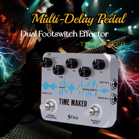 Stax Guitar Multi-Echo Effects Pedal Tap Tempo Time Maker 11 types Dual Foot Switch Twin Looper Loop