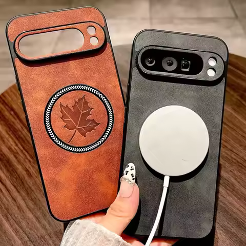 For Magsafe Magnetic Phone Case For Google Pixel 10 9 8 7 Pro XL 9A 8A 7A Maple Leaf Leather Wireles