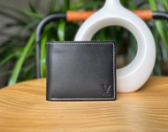 黑色植鞣牛皮短夾 真皮皮夾 男士錢包 男用短夾 銀包 客制化禮物