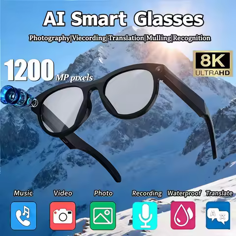 AI Smart Glasses 8K HD 1200MP Pixel Camera Video Glasses AI ChatGPT Translation Bluetooth Call Voice
