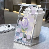 For iPhone 7 8 Plus X XS Max XR 11 12 13 14 pro max purple tulip Transparent TPU Fine Hole Phone Case