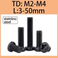 Black 304 stainless steel cross groove bolt, cross round head screw, pan head bolt, extended screw, cross screw, stainless steel screw  M2M2.5M3M4M5