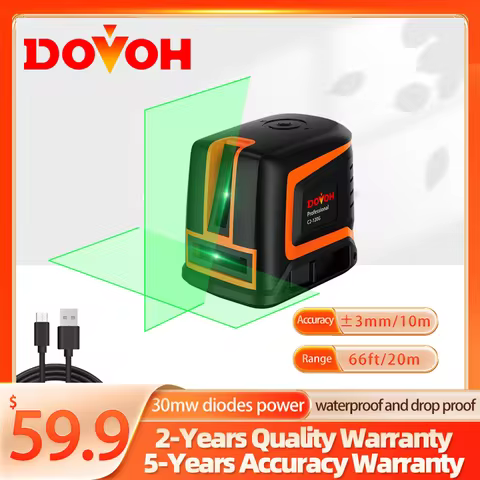 DOVOH C2-120G Rechargeable Cross Line Laser Level Self-Leveling High Precision 66ft Horizontal & Ver