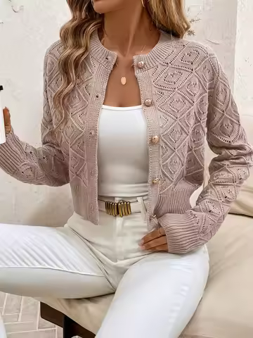 Autumn and Winter New Fashion Woman Sweater Knit Women's Tops Thin Knit Short Casual Skeleton Cardig
