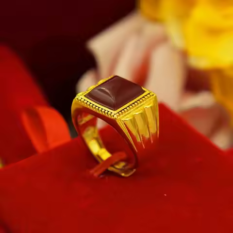24K Real Gold 999 Gold Shop Same Style Ring Men's Agate Ring for Men Fine Jewelry