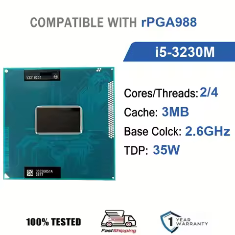Intel Core I5-3230M 2 Core 4 Thread 2.6GHz 35W 3MB Cache 22nm RPGA988 SR0WY DDR3/L/-RS 1333/1600 MHz