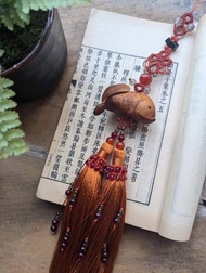 黃楊木手工雕刻錦鯉瑪瑙水晶中國結掛飾漢服古典流蘇吊墜