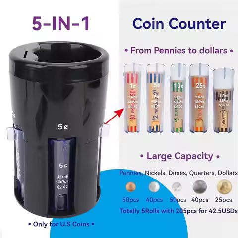 5 in 1 Automatic Coin Sorter High Efficiency Upgraded Version Digital Coin Sorter for Home/Office/St