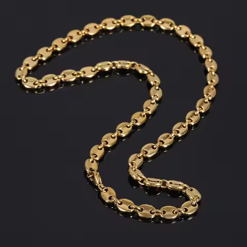 Luxury 24K 9999 Pure Gold real gold Men's Hip Hop 8mm Coffee Bean Necklace Lobster Button Pig Nose C