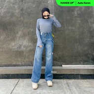 JINISO HANDS UP - 413 Cargo Baggy Highwaist Celana Jeans Wanita