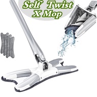 Self Twist Mop Hands Free Squeeze X Shaped Mop Rotatable Flat Mop Floor Window Household Cleaning Tools