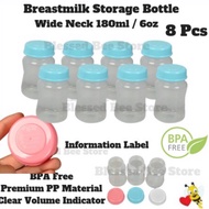 Breastmilk Food Storage Bottles Wide Neck 6oz (180ml) with Cap can direct fit to most breastpump (8 