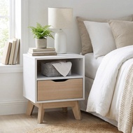LOFT LIVING SOVAN 1 Drawer Bedside Table Side Table-Oak+White