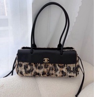 Chanel 26a Small shopping bag east west leopard print tweed 黑色拼 豹紋 毛呢 法棍袋 小號  購物袋 單肩包 26b maxi flap 