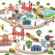 Tiny Land Train Set 110pcs Wooden Train Set, Toy Train for Boys &amp; Girls with Wooden Train Track, Wooden Toys for 3-7 Years Old Toddlers &amp; Kids, Railway Set,