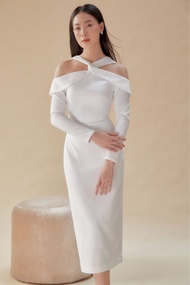 Đầm trắng body cổ xoắn tay dài trẻ trung (NANA)