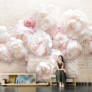 American Pink Hand-Painted Flower Mural Bedroom TV Background Wall Wallpaper 3D Live Streaming Room 