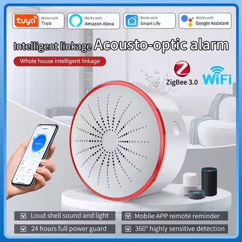 Tuya WiFi ZigBee Alarm Siren Sensor Detector Sound And Light Alarm Home Security System Smart Life A