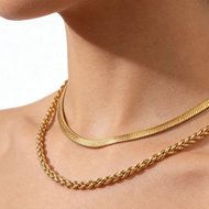 Blade Chain Flat Snake Chain Braided Chain Double Layer Necklace Fashion Design Necklace Wholesale