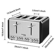 [932] Aucma by Mic KST031AE Compact Toaster 4 Slice Wide Slots 6 Browning Settings Polished Stainles