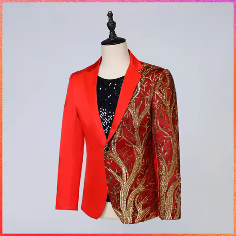 Big Size 6XL Embroidered Gold Sequin Suit Jacket Male Singer Banquet Host Stage Dance Performance Dr
