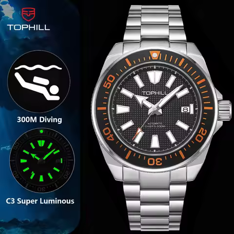 TOPHILL 43.5mm Professional Dive Watch Automatic NH35 Movement Sapphire 300M Waterproof Super Lumino