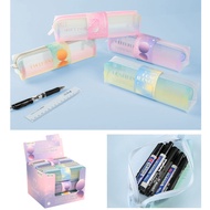 HIJAU UNGU ORENJI Pencil Case Gradient Series A6 Square Twilight Pen Bag OR-MW76122 Pink, Green, bir