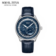 Solvil et Titus Exquisite 3 Hands Multi-Function Automatic Dark Blue Leather Strap Men Watch W06-033