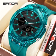 SANDA 6283 Fashion Electronic Quartz Watches for Man Dual Display Students Luminous Alarm Clock Shoc