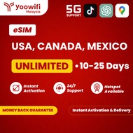 Yoowifi Instant eSIM USA, Canada, Mexico | Long Stay 10-25 Days | Daily Data
