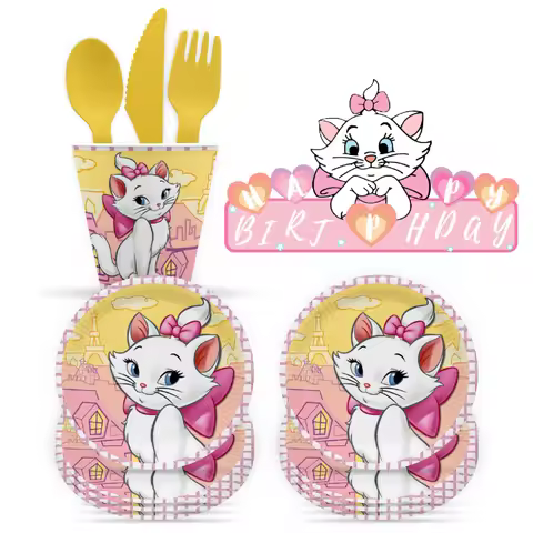Disney The Aristocats Marie Cat Theme Party Decorate Cake Flag Honeycomb Straw Sticker Celebrate Hap