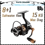 Saltwater Fishing reel  Max Drag 15kg 5.2:1 High Speed Spinning Reel Metal Spool Pancing Braking Force Mesin Casting Fishing Reel