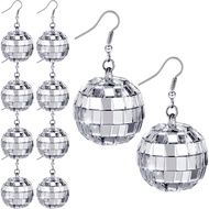 Hicarer 5 Pairs Disco Ball Earrings 30 mm 60's 70's Dance Party Silver Costume Accessories for Women