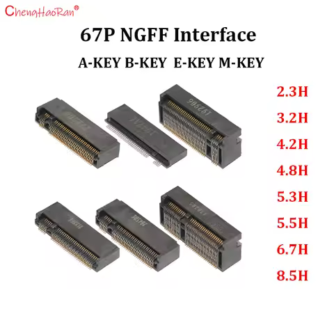 2PCS M.2 Connector 67P A B E M KEY NGFF Interface Socket SSD Socket H=2.3 3.2 4.2 4.8 5.5 6.7 8.5 M.